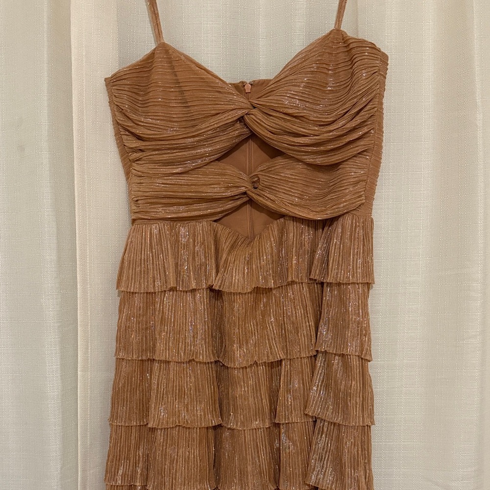 Gianni Bini Shimmering Tan Tiered Maxi Dress